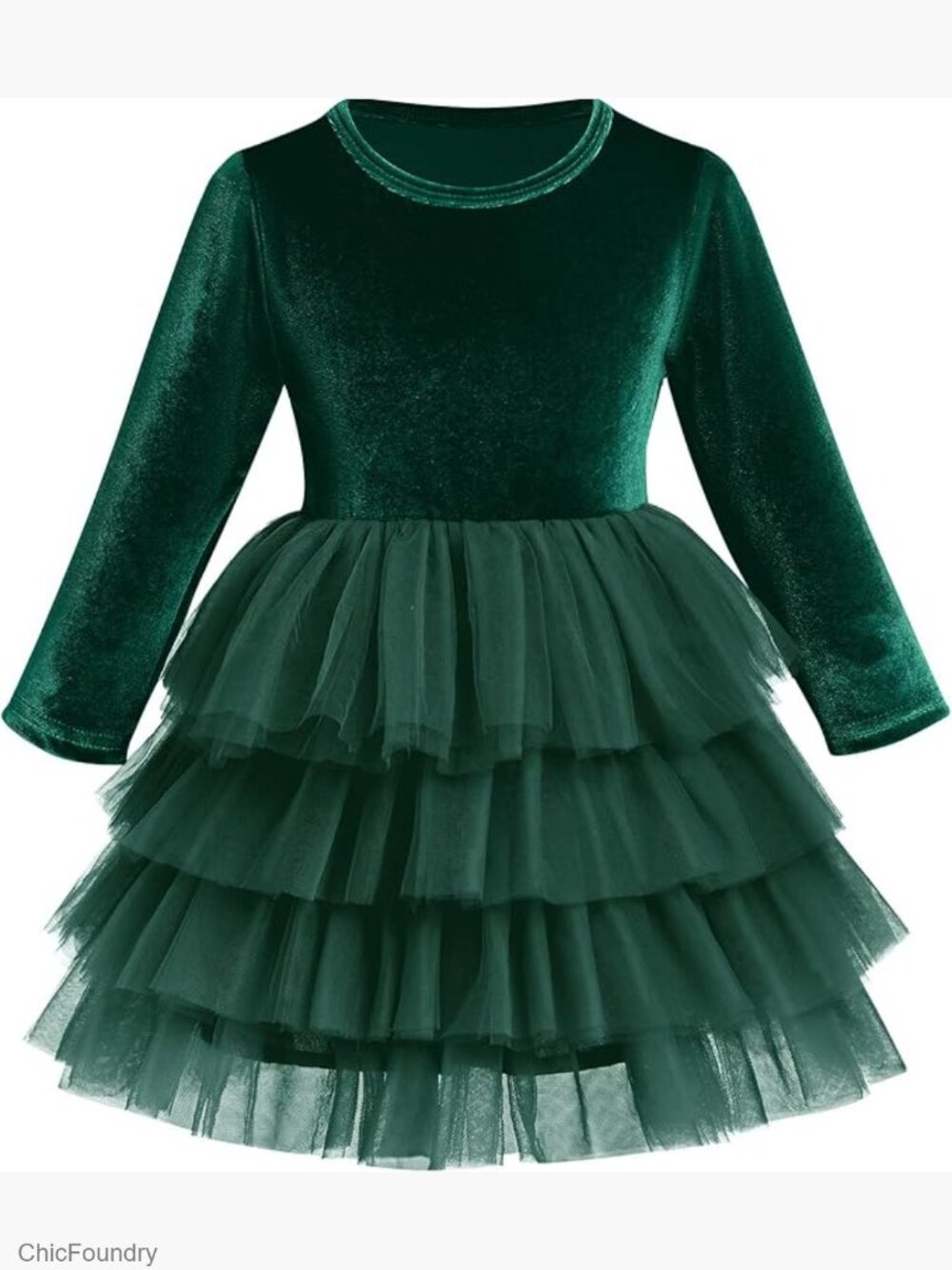Kids Velvet Tulle Tutu Dress Long Sleeve Flower Girl Party